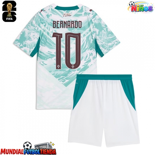 Camiseta Portugal Bernardo Silva #10 Segunda Equipación Replica Mundial 2026 para niños mangas cortas (+ Pantalones cortos)